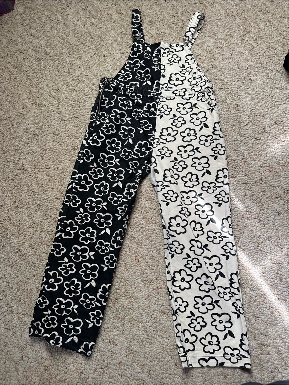 Forever21 Black and White Floral Overals